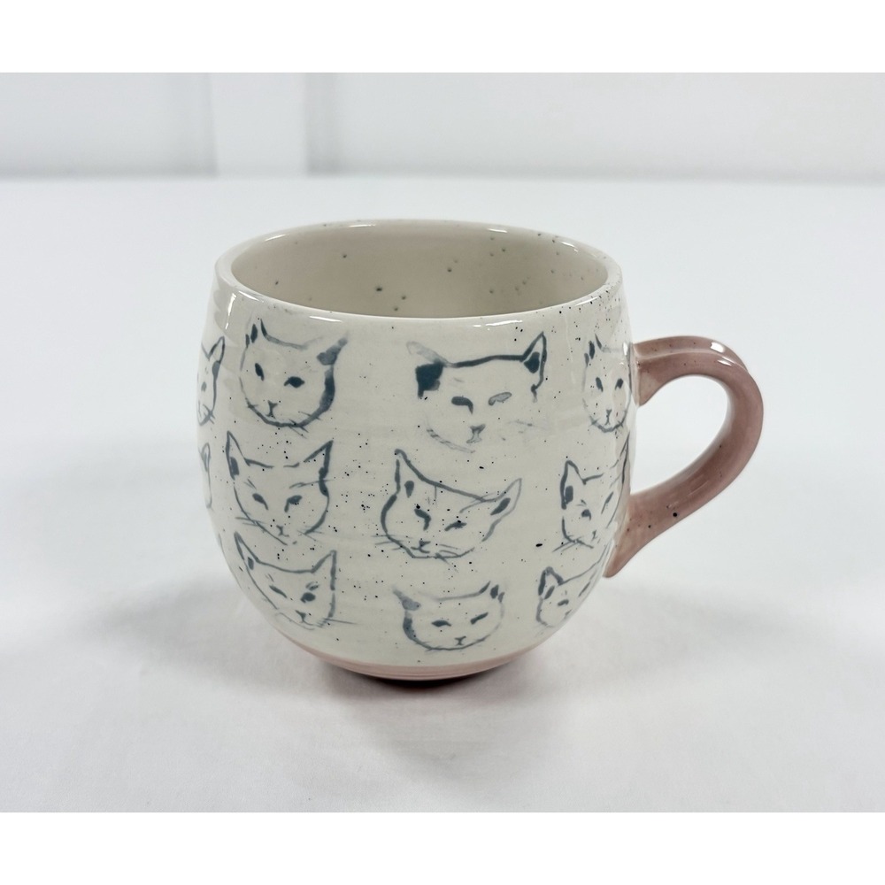 Anthropologie Leah Reena Goren Cat Study Stoneware Mug Blue Pink 16 oz